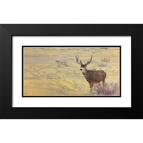 Deer Woodblock Black Modern Wood Framed Art Print with Double Matting by Tenoever, William