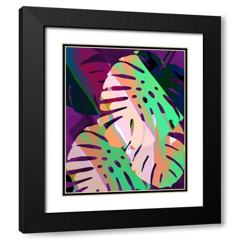 Monstera Stylized V Black Modern Wood Framed Art Print with Double Matting by Tenoever, William