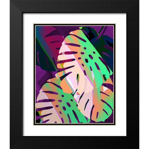 Monstera Stylized V Black Modern Wood Framed Art Print with Double Matting by Tenoever, William