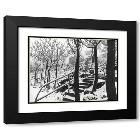 Jerome Snowy Stairs III BandW Black Modern Wood Framed Art Print with Double Matting by Popcorn