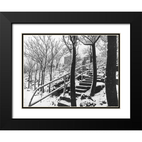 Jerome Snowy Stairs III BandW Black Modern Wood Framed Art Print with Double Matting by Popcorn