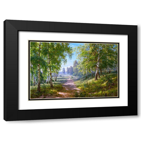 Birch forest Black Modern Wood Framed Art Print with Double Matting by Basov, Sergej