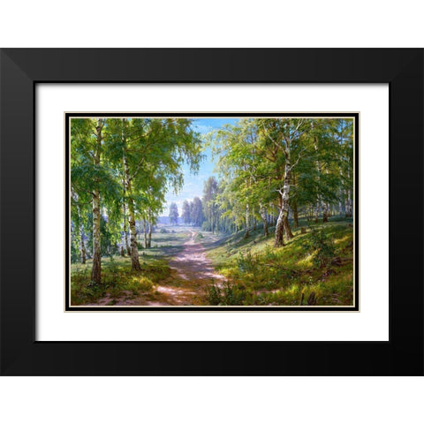 Birch forest Black Modern Wood Framed Art Print with Double Matting by Basov, Sergej