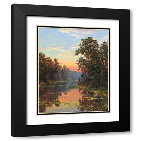 Evening at the lake Black Modern Wood Framed Art Print with Double Matting by Basov, Sergej