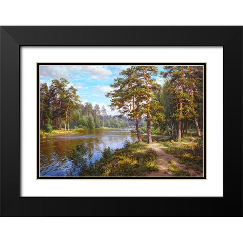 Lake at the forest Black Modern Wood Framed Art Print with Double Matting by Basov, Sergej