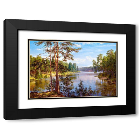 The Lake Black Modern Wood Framed Art Print with Double Matting by Basov, Sergej
