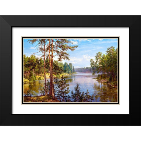 The Lake Black Modern Wood Framed Art Print with Double Matting by Basov, Sergej