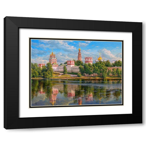 Novodevichy monastery Black Modern Wood Framed Art Print with Double Matting by Basov, Sergej