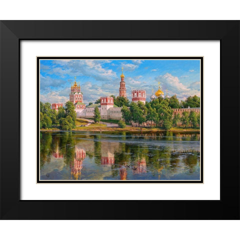 Novodevichy monastery Black Modern Wood Framed Art Print with Double Matting by Basov, Sergej