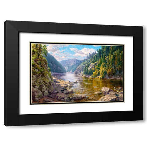Mountain river Black Modern Wood Framed Art Print with Double Matting by Basov, Sergej