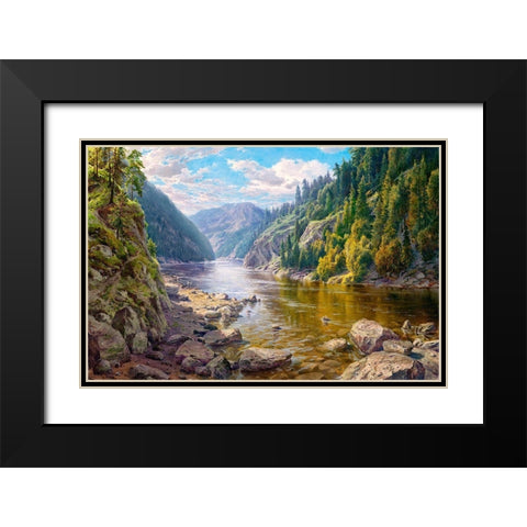 Mountain river Black Modern Wood Framed Art Print with Double Matting by Basov, Sergej