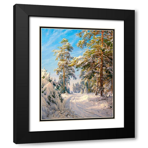 Pine forest winter Black Modern Wood Framed Art Print with Double Matting by Basov, Sergej