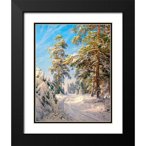 Pine forest winter Black Modern Wood Framed Art Print with Double Matting by Basov, Sergej