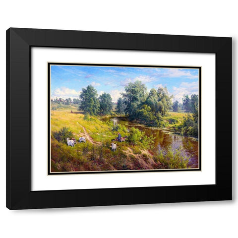 Good day Black Modern Wood Framed Art Print with Double Matting by Basov, Sergej