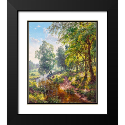 Landscape with a stream Black Modern Wood Framed Art Print with Double Matting by Basov, Sergej