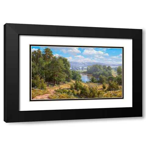 Landscape with river - 2  Black Modern Wood Framed Art Print with Double Matting by Basov, Sergej