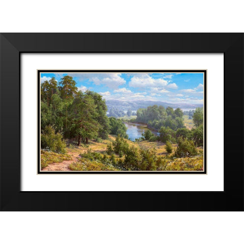 Landscape with river - 2  Black Modern Wood Framed Art Print with Double Matting by Basov, Sergej