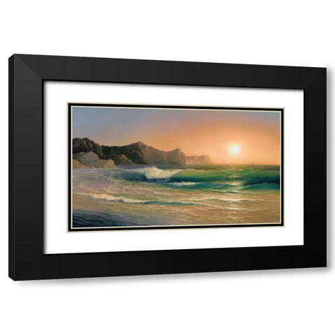 Evening wave Black Modern Wood Framed Art Print with Double Matting by Beregovaya, Elena