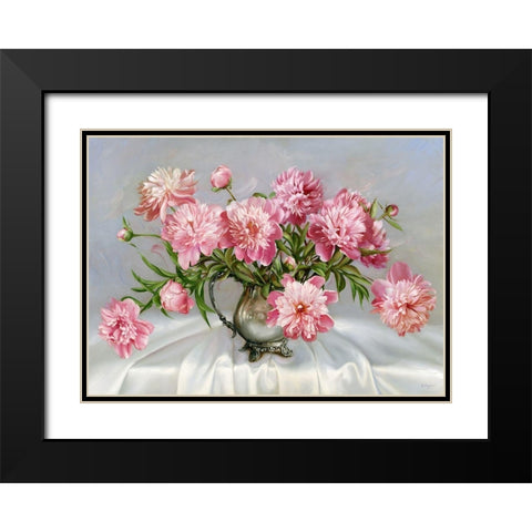 Pink peonies Black Modern Wood Framed Art Print with Double Matting by Buzin, Igor