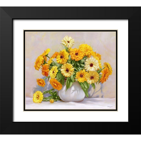 Calendula Black Modern Wood Framed Art Print with Double Matting by Buzin, Igor