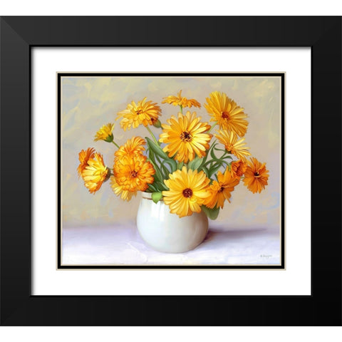 Calendula flowers Black Modern Wood Framed Art Print with Double Matting by Buzin, Igor