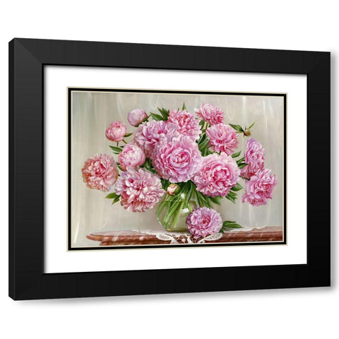 Peonies on a marble table Black Modern Wood Framed Art Print with Double Matting by Buzin, Igor