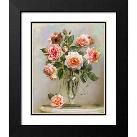 Roses on a marble table Black Modern Wood Framed Art Print with Double Matting by Buzin, Igor
