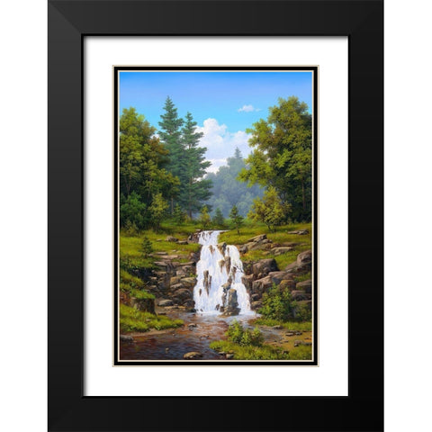 Waterfall Black Modern Wood Framed Art Print with Double Matting by Babichev, Vyacheslav