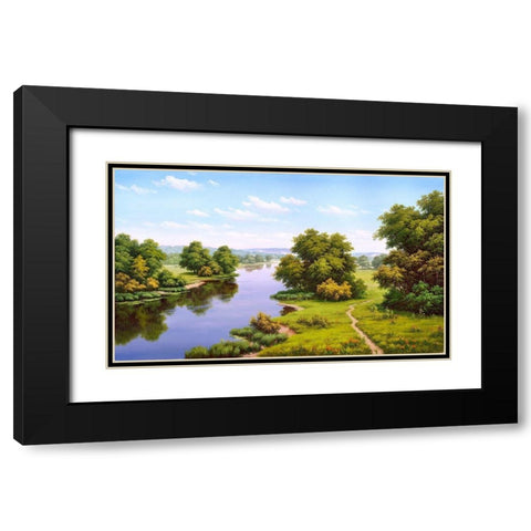 Landscape with the river  Black Modern Wood Framed Art Print with Double Matting by Babichev, Vyacheslav