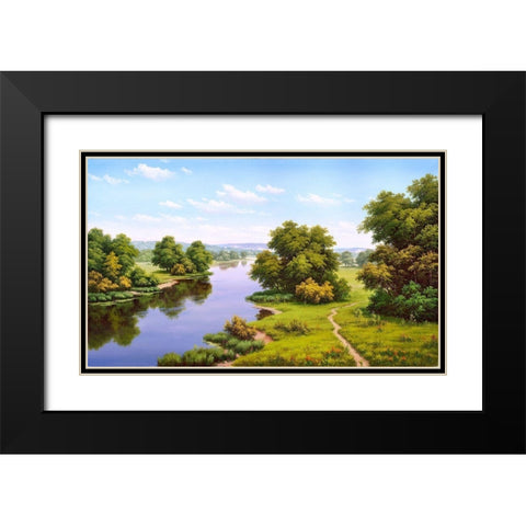 Landscape with the river  Black Modern Wood Framed Art Print with Double Matting by Babichev, Vyacheslav