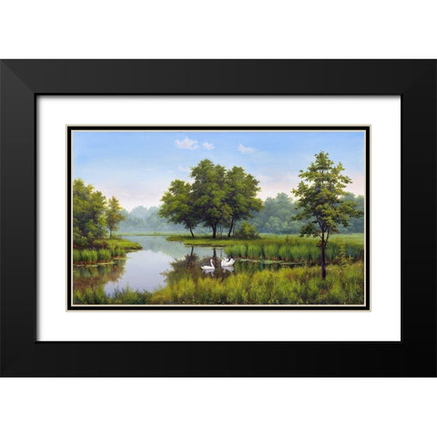 Two swans Black Modern Wood Framed Art Print with Double Matting by Babichev, Vyacheslav