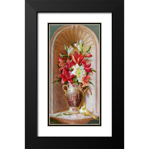 Lilies Black Modern Wood Framed Art Print with Double Matting by Dandorf, Olga