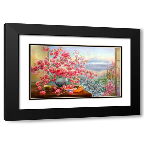 Sakura bouquet Black Modern Wood Framed Art Print with Double Matting by Dandorf, Olga