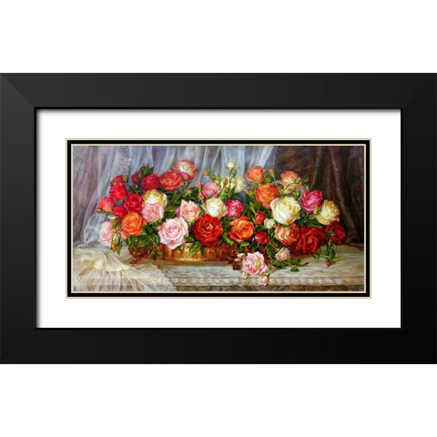 Roses Black Modern Wood Framed Art Print with Double Matting by Dandorf, Olga