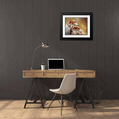 Russian greyhounds on the hunt Black Modern Wood Framed Art Print with Double Matting by Ekimov, Vladimir