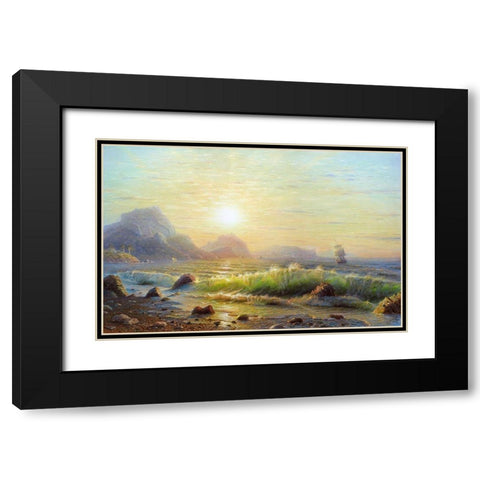 Morning. Surf waves Black Modern Wood Framed Art Print with Double Matting by Goryachev, Alexander