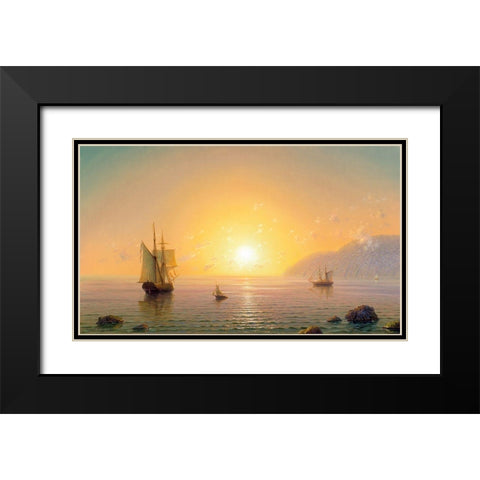 Sailboat. Morning Black Modern Wood Framed Art Print with Double Matting by Goryachev, Alexander