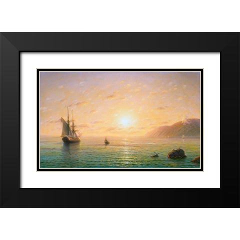 Sailboat in the sea. Morning Black Modern Wood Framed Art Print with Double Matting by Goryachev, Alexander