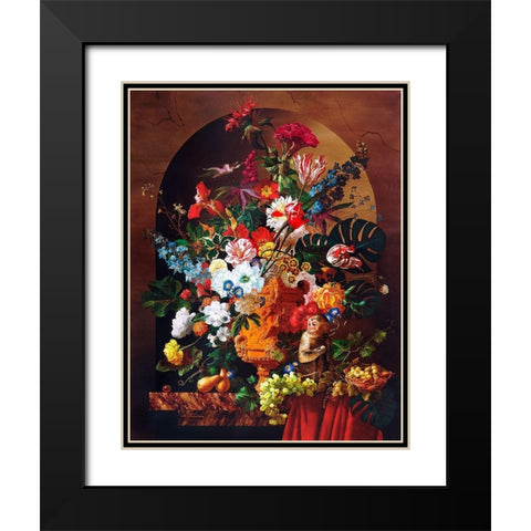 Still life with a monkey, flowers and fruits Black Modern Wood Framed Art Print with Double Matting by Golovin, Konstantin