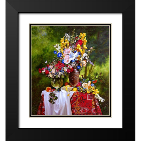 Mallow, orchids Black Modern Wood Framed Art Print with Double Matting by Golovin, Konstantin
