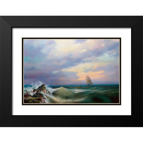 Surf Black Modern Wood Framed Art Print with Double Matting by Golovin, Konstantin