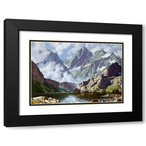 Mountain waterfall Black Modern Wood Framed Art Print with Double Matting by Golovin, Konstantin