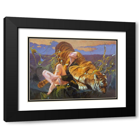 Pearl hunters Black Modern Wood Framed Art Print with Double Matting by Klapoukh, Yury