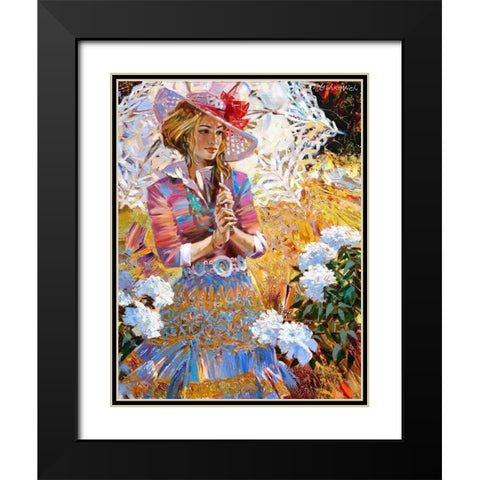 Girl with an openwork umbrella Black Modern Wood Framed Art Print with Double Matting by Lashkevich, Alexey