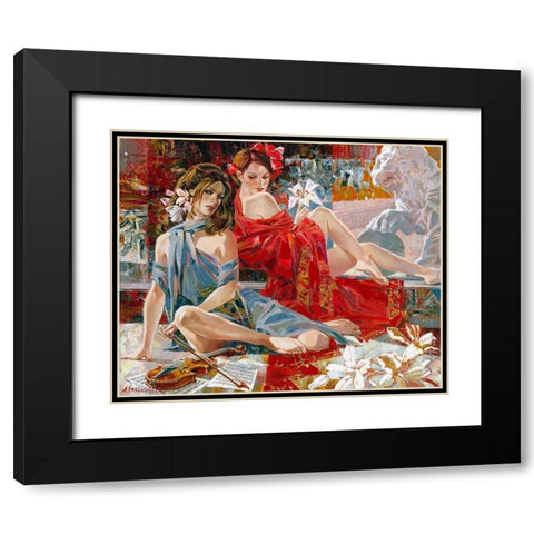 Music lessons Black Modern Wood Framed Art Print with Double Matting by Lashkevich, Alexey