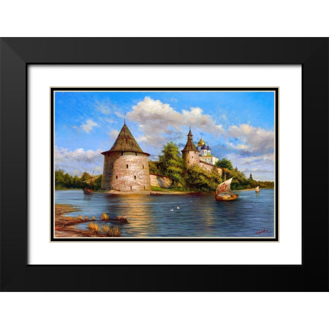 Pskov kremlin Black Modern Wood Framed Art Print with Double Matting by Milyukov, Alexey