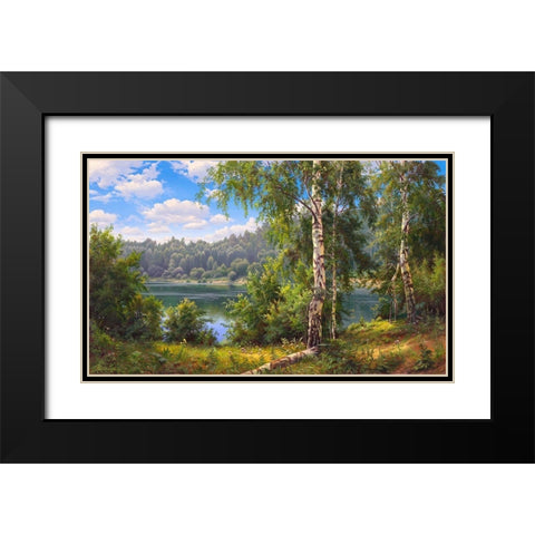 Forest lake Black Modern Wood Framed Art Print with Double Matting by Prishchepa, Igor