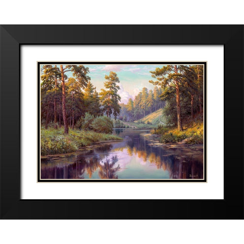 Forest river Black Modern Wood Framed Art Print with Double Matting by Prishchepa, Igor