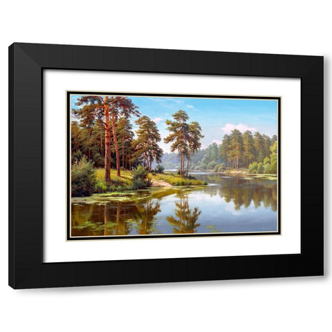 Pines by the water Black Modern Wood Framed Art Print with Double Matting by Prishchepa, Igor