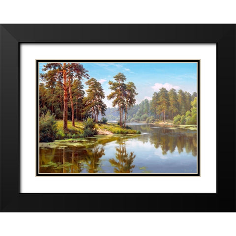 Pines by the water Black Modern Wood Framed Art Print with Double Matting by Prishchepa, Igor